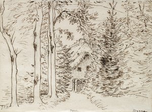 Chemin à travers les bois vers une maison au toit de chaume, 1866 - Jean Francois Millet